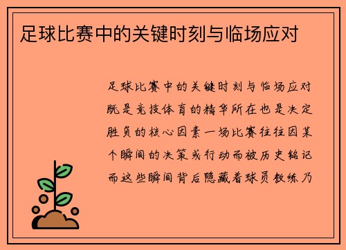 足球比赛中的关键时刻与临场应对
