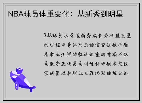 NBA球员体重变化：从新秀到明星